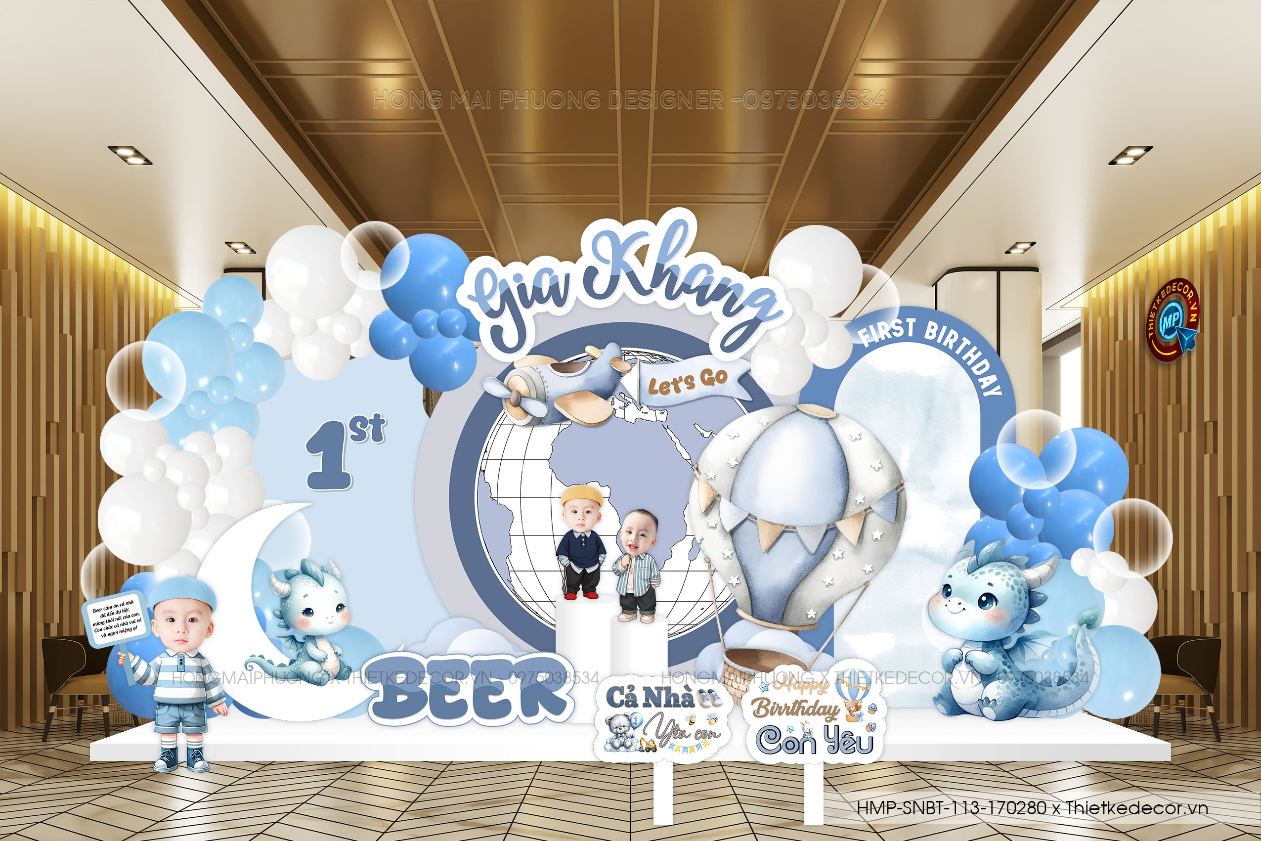 File thiết kế trang trí decor sinh nhật- thôi nôi bé trai đáng yêu cute tone xanh lá